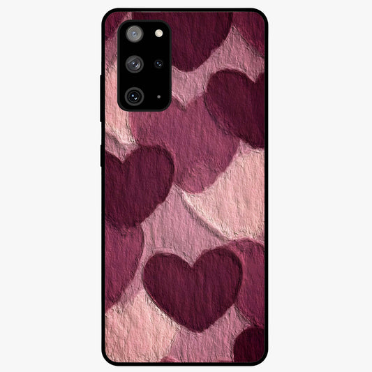 Layered Paper Hearts Glass Case showing flat back view with layered paper heart artwork and glossy glass finish.