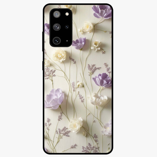 Lilac Breeze Harmony Glass Case showing flat back view with soft lilac themed artwork and glossy glass finish.