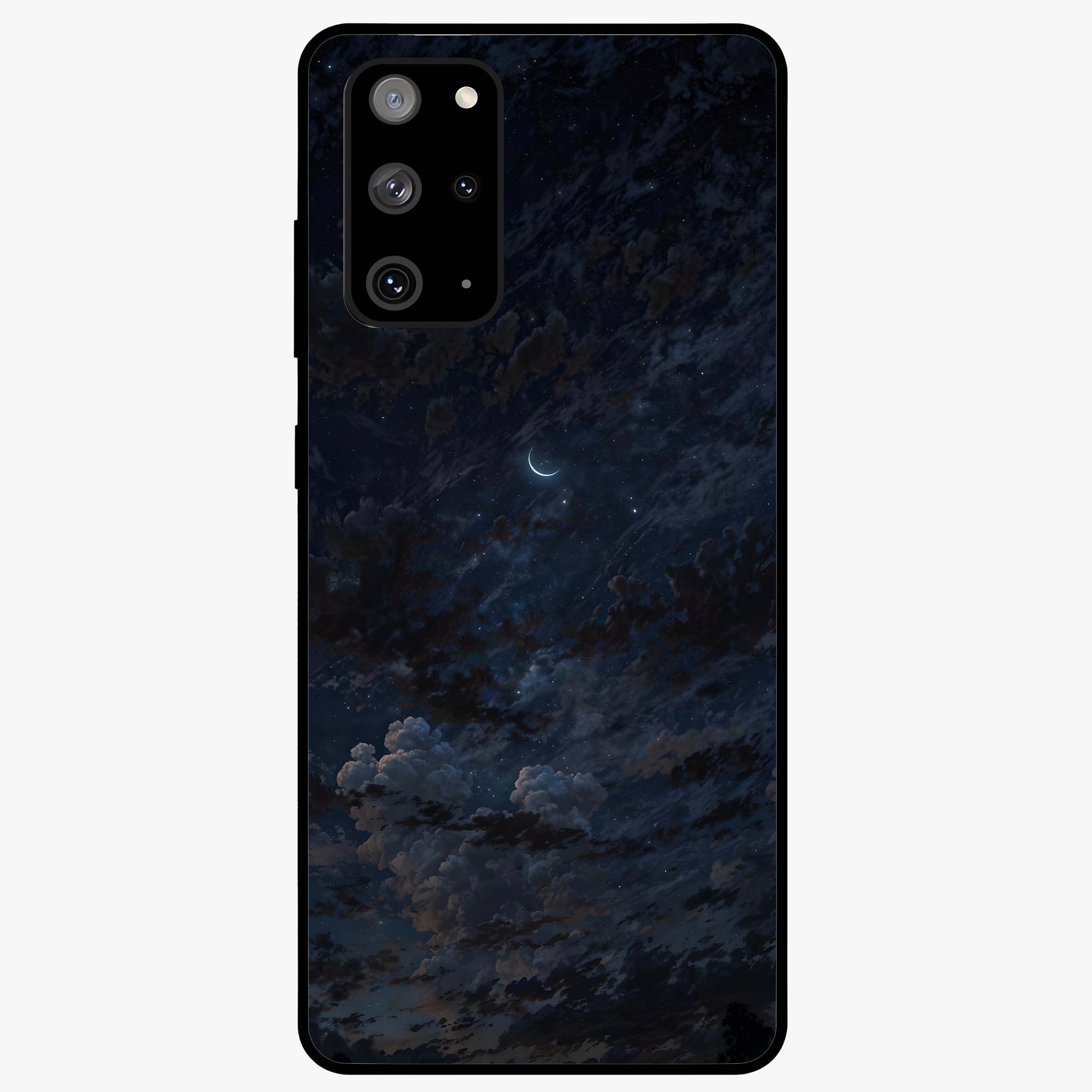 Lunar Veil Silence Glass Case showing flat back view with mystical moon veil artwork and glossy glass finish.