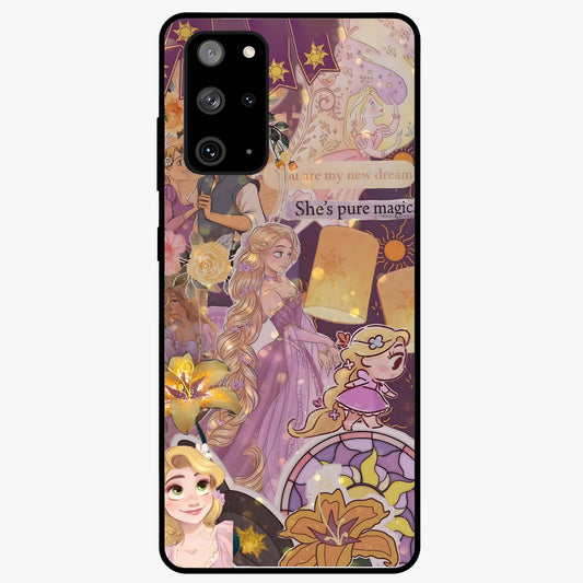 Magical Tangled Dream Glass Case showing flat back view with dreamy tangled artwork and glossy glass finish.
