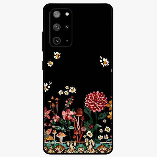Midnight Bloom Pattern Glass Case showing flat back view with dark floral pattern artwork and glossy glass finish.