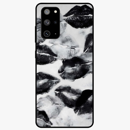 Midnight Kiss Marks Glass Case showing flat back view with lipstick kiss mark artwork and glossy glass finish.