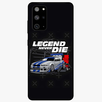 Midnight Racing Legacy Glass Case showing flat back view with sleek racing inspired artwork and glossy glass finish.