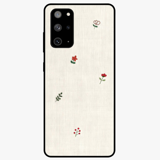 Minimal Petal Whispers Glass Case showing flat back view with soft minimal floral artwork and glossy glass finish.