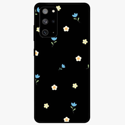 Minimalistic Blue With White Flower Pattern Glass Case showing flat back view with blue background and white flower pattern and glossy glass finish.