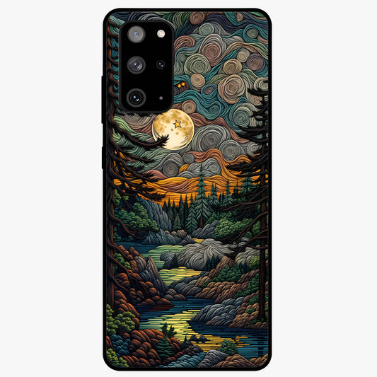 Moonlight Forest Dream Glass Case showing flat back view with mystical forest moonlight artwork and glossy glass finish.