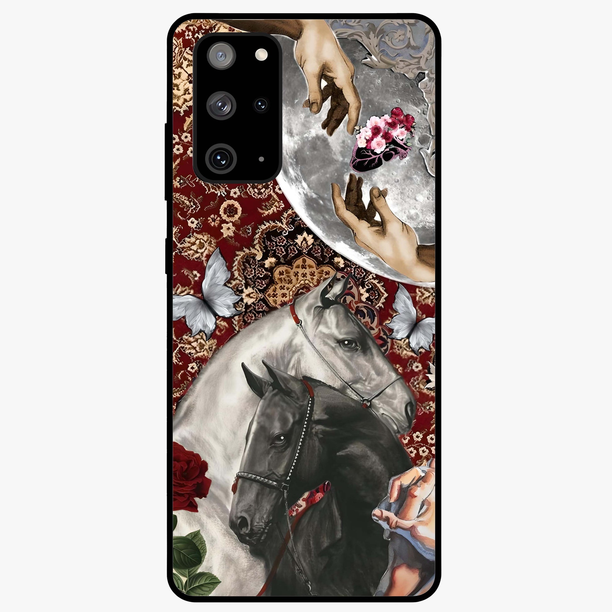 Moonlit Royal Stallion Glass Case showing flat back view with majestic horse under moonlight artwork and glossy glass finish.
