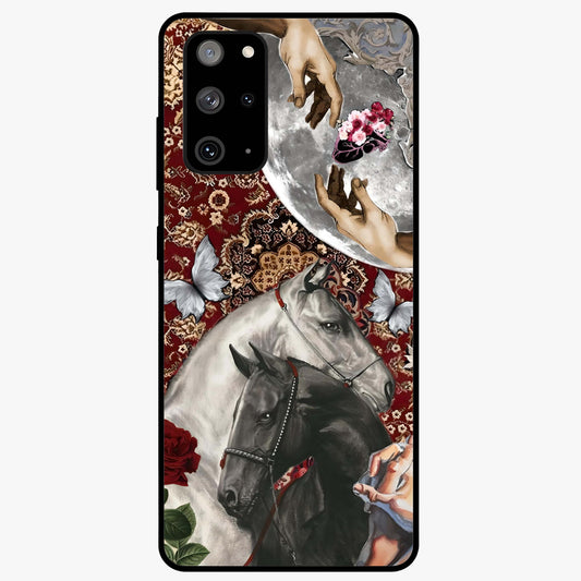 Moonlit Royal Stallion Glass Case showing flat back view with majestic horse under moonlight artwork and glossy glass finish.