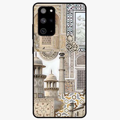Mughal Marble Legacy Glass Case showing flat back view with intricate Mughal inspired marble pattern and glossy glass finish.