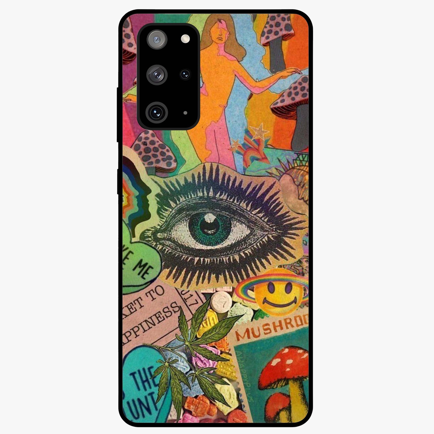 Mystic Eye Wonderland Glass Case showing flat back view with mystical eye themed artwork and glossy glass finish.