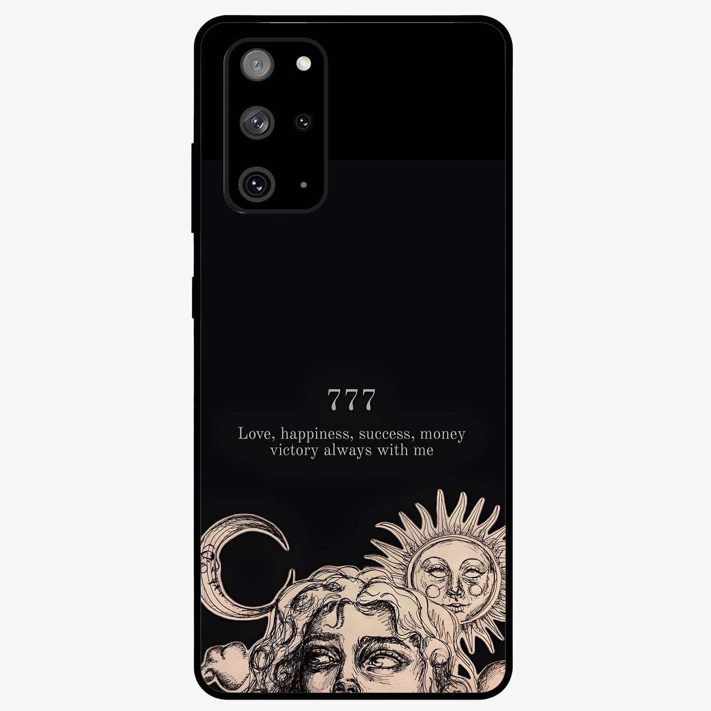 Mystic Victory Aura Glass Case showing flat back view with victory symbol artwork and glossy glass finish.