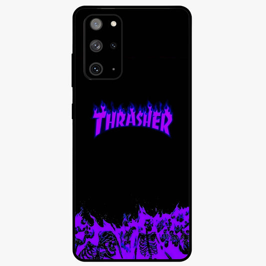 Neon Flame Riot Glass Case showing flat back view with neon flame artwork and glossy glass finish.