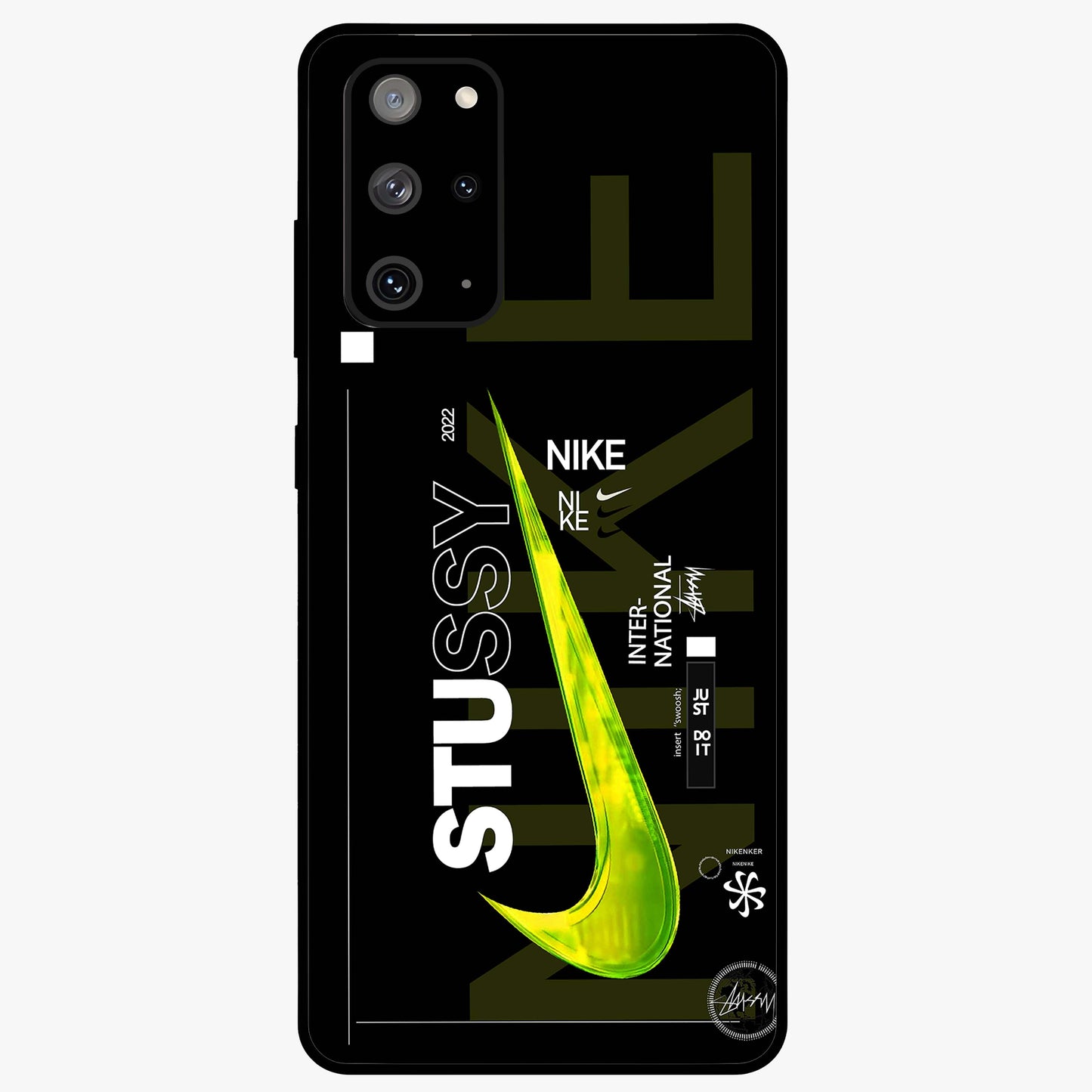 Neon Street Edition Glass Case showing flat back view with neon street style artwork and glossy glass finish.