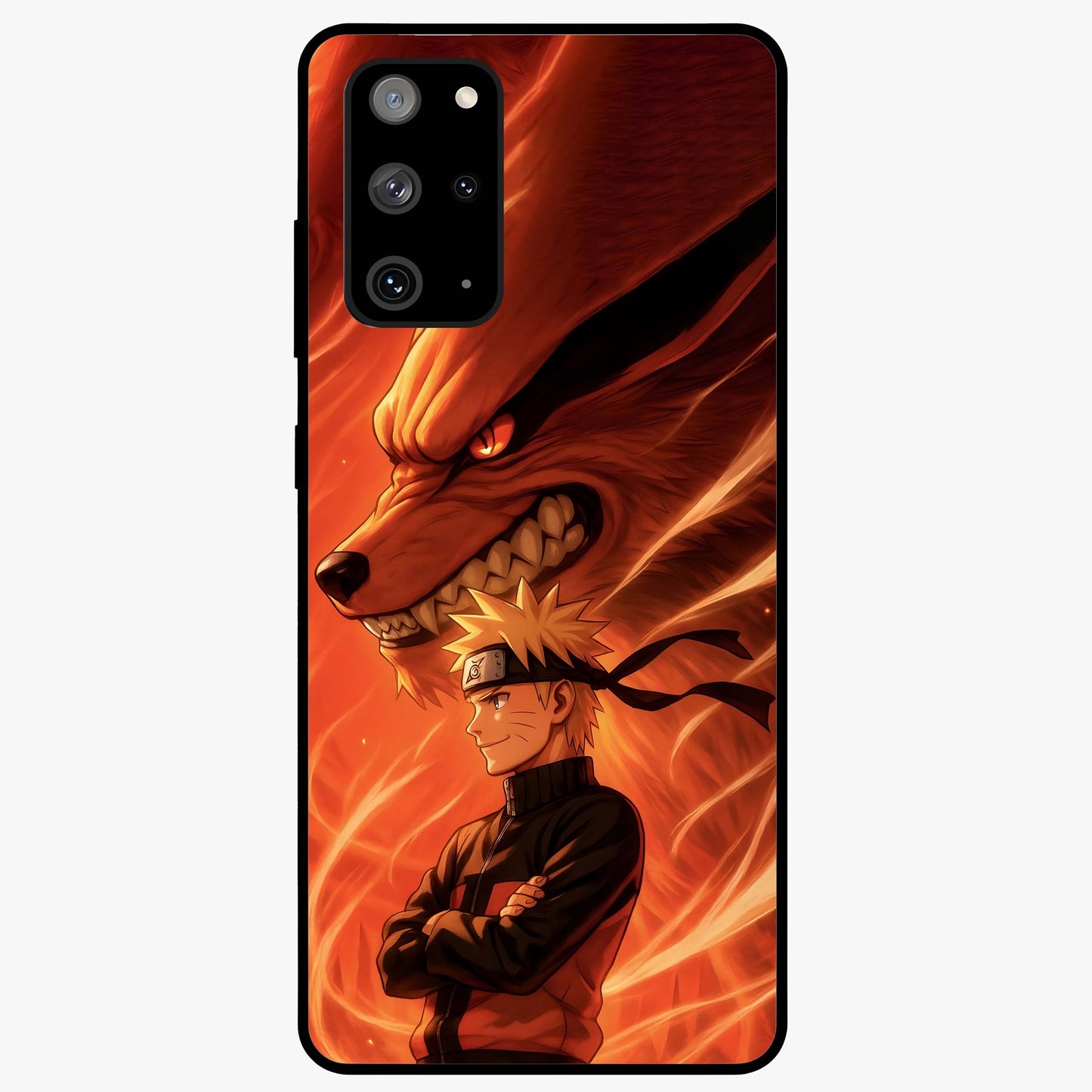 Nine Tails Legacy Glass Case showing flat back view with powerful nine-tailed fox inspired artwork and glossy glass finish.