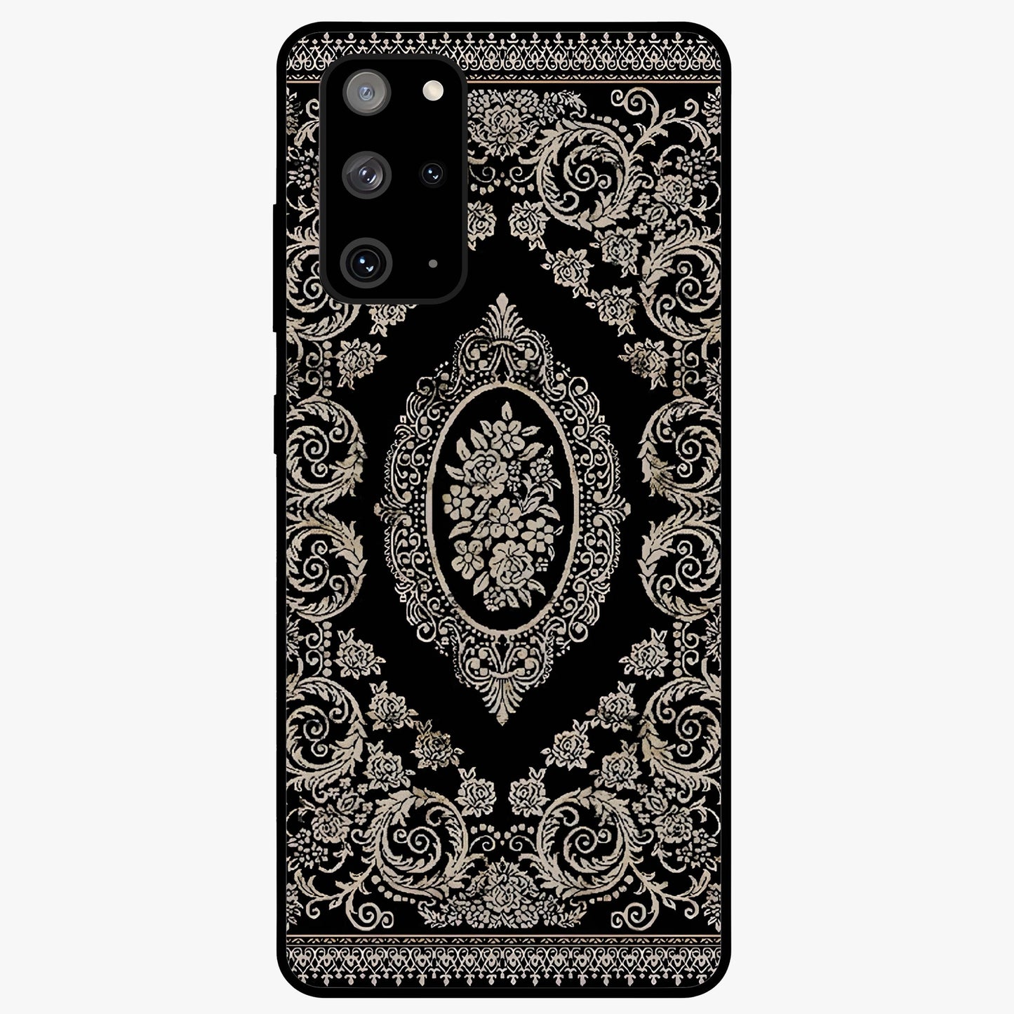 Noir Bloom Elegance Glass Case showing flat back view with elegant dark floral artwork and glossy glass finish.