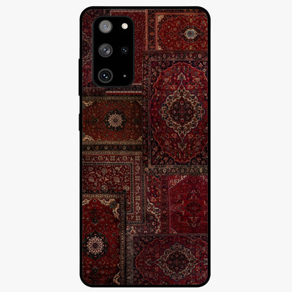 Persian Velvet Tale Glass Case showing flat back view with luxurious Persian velvet pattern artwork and glossy glass finish.