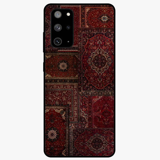 Persian Velvet Tale Glass Case showing flat back view with luxurious Persian velvet pattern artwork and glossy glass finish.
