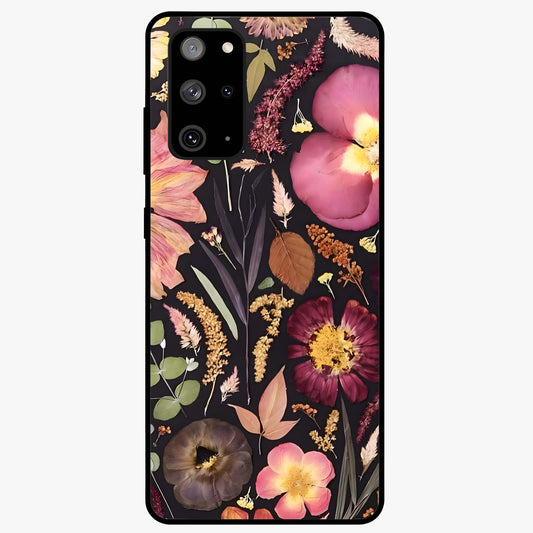 Petal Dream Tapestry Glass Case showing flat back view with intricate floral tapestry artwork and glossy glass finish.