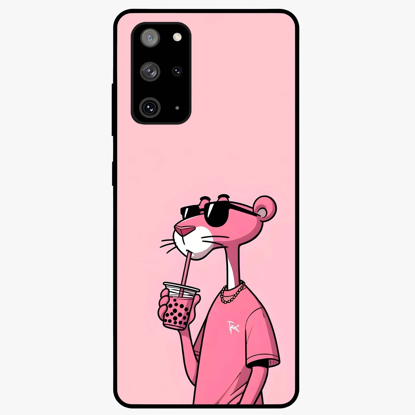Pink Panther Glass Case showing flat back view with iconic pink panther artwork and glossy glass finish.