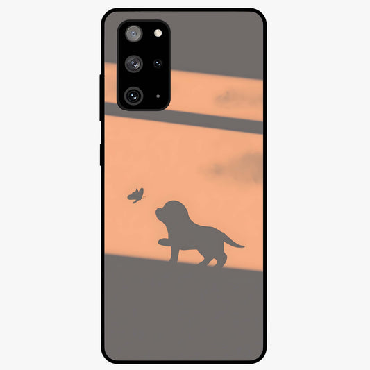 Puppy Shadow Art Glass Case showing flat back view with cute puppy shadow style artwork and glossy glass finish.