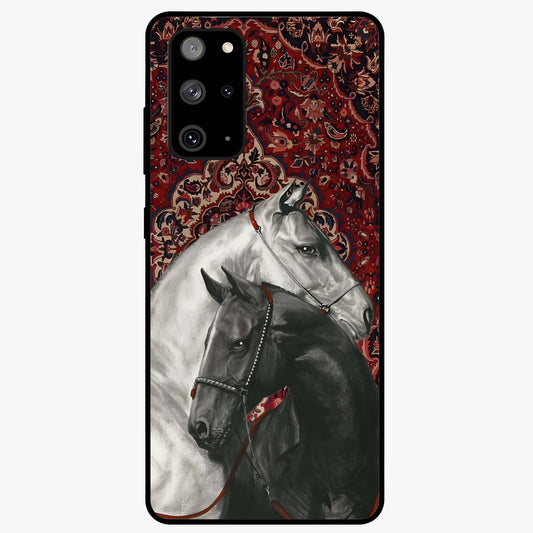Regal Stallion Tapestry Glass Case showing flat back view with majestic horse tapestry artwork and glossy glass finish.