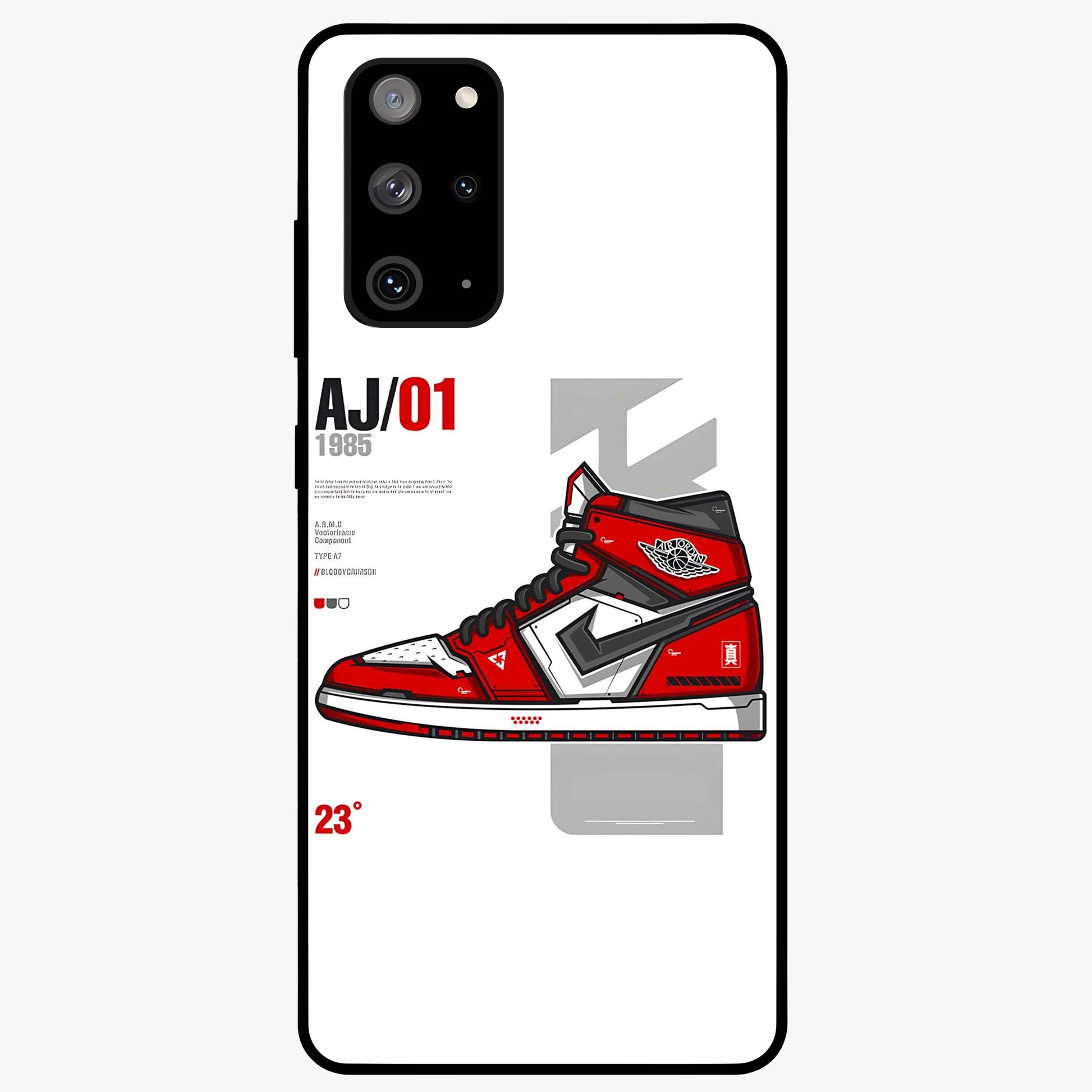 Retro Sneaker Blueprint Glass Case showing flat back view with sneaker blueprint style artwork and glossy glass finish.
