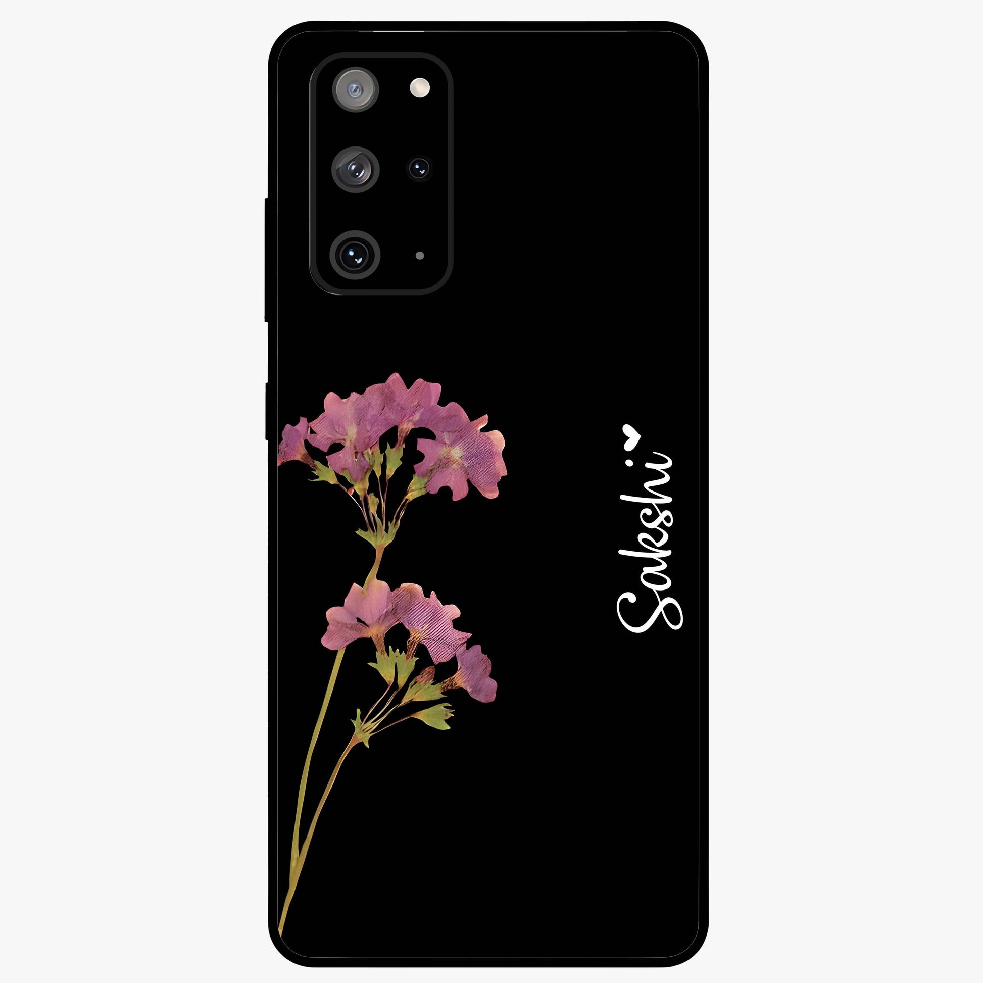 Riching Lavender Flower Custom Name Glass Case showing flat back view with lavender floral artwork and personalized name design.