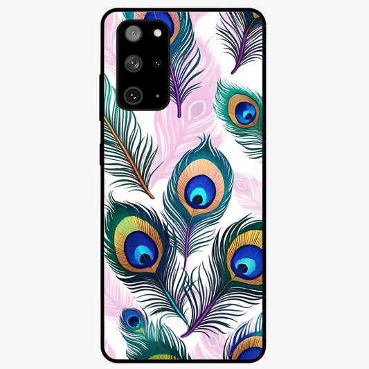 Royal Peacock Feathers Glass Case showing flat back view with colorful peacock feather artwork and glossy glass finish.