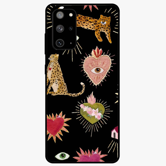 Sacred Jungle Heart Glass Case showing flat back view with jungle inspired heart artwork and glossy glass finish.