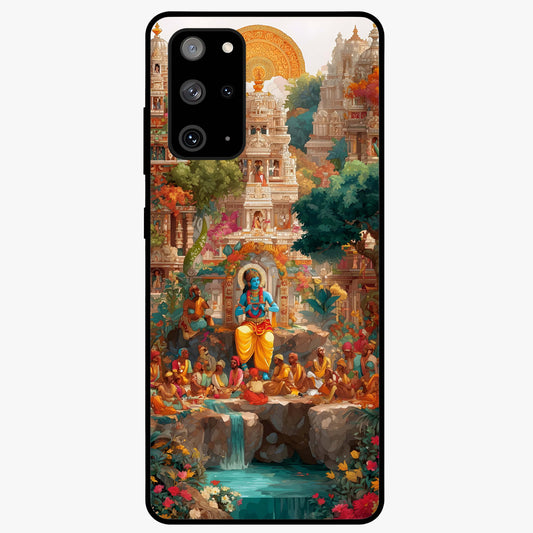 Sacred Sunlight Gods Glass Case showing flat back view with divine sunlight themed artwork and glossy glass finish.