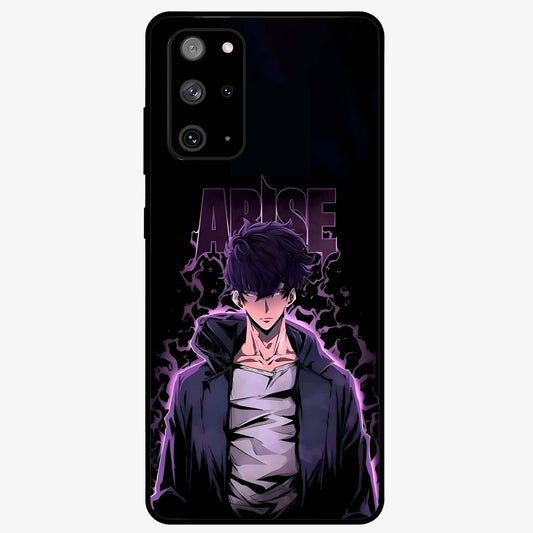 Shadow Monarch Awakening Glass Case showing flat back view with powerful dark monarch themed artwork and glossy glass finish.