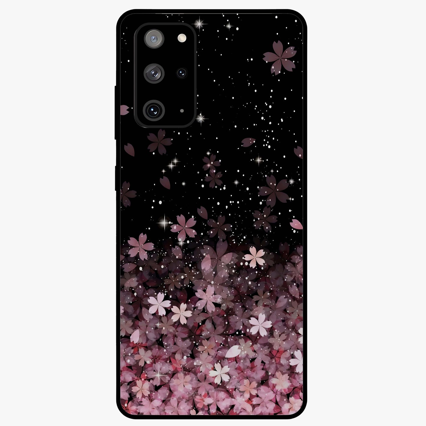 Small Starry Flowers Glass Case showing flat back view with delicate starry floral artwork and glossy glass finish.