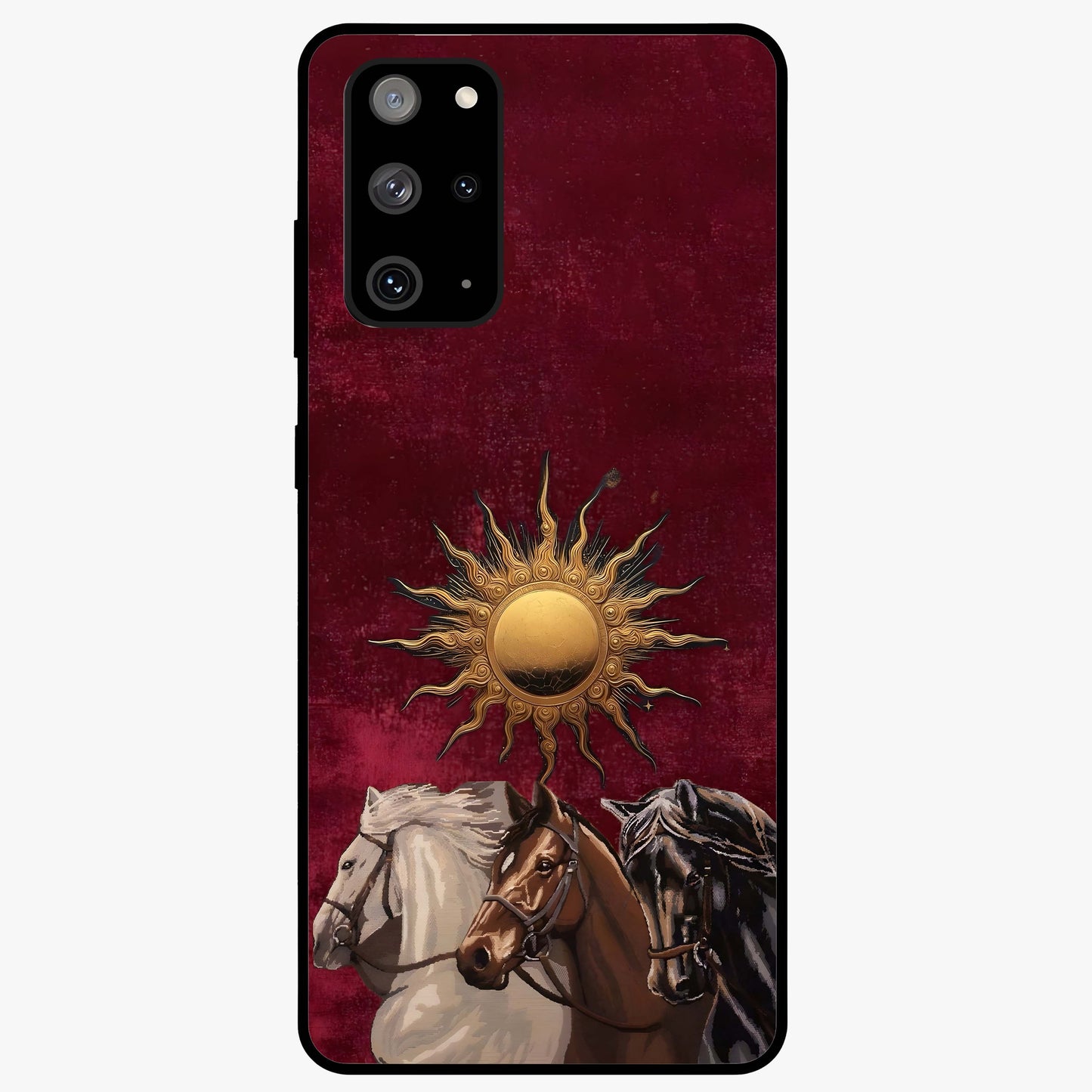 Solar Riders Glass Case showing flat back view with dynamic rider themed artwork and glossy glass finish.
