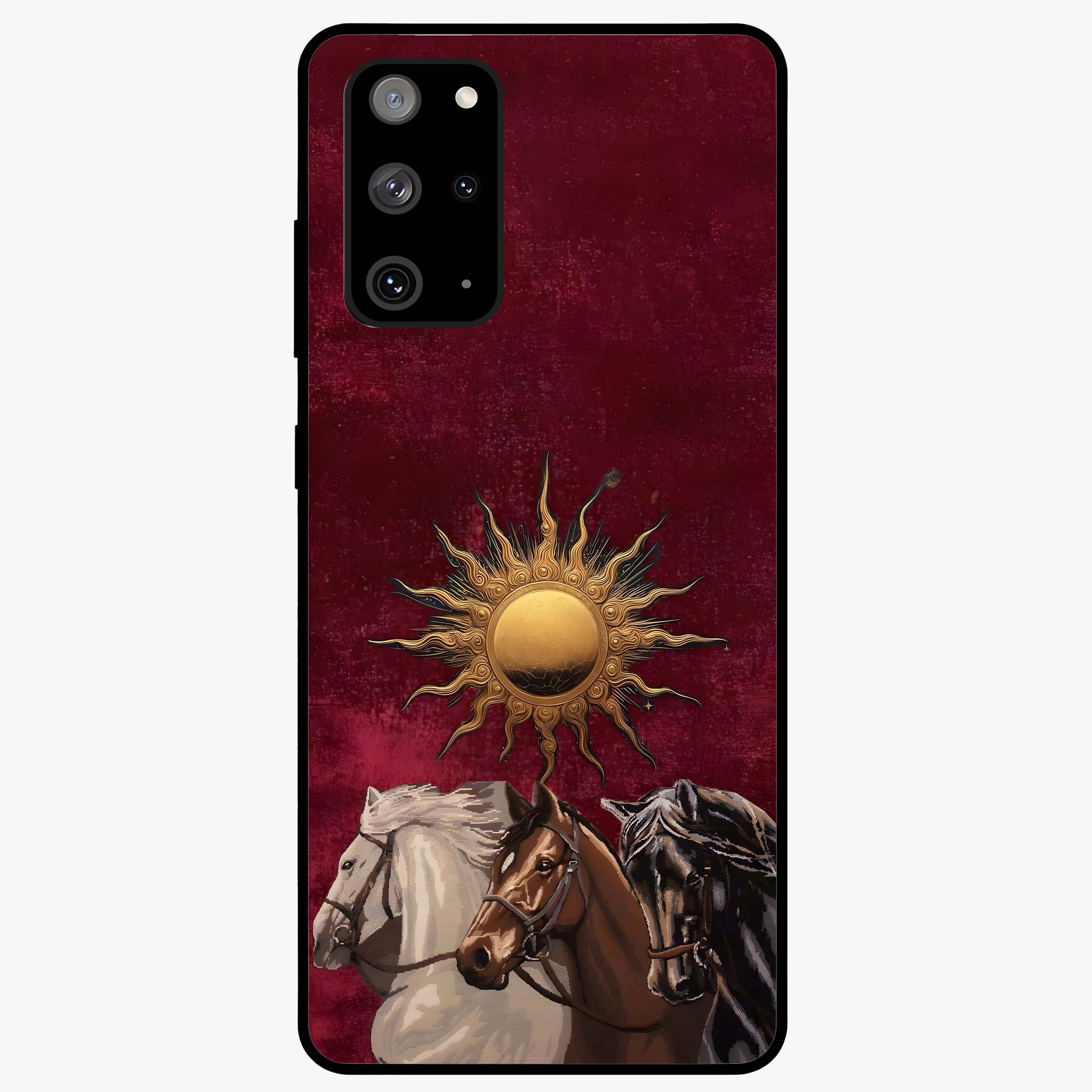 Solar Riders Glass Case showing flat back view with dynamic rider themed artwork and glossy glass finish.