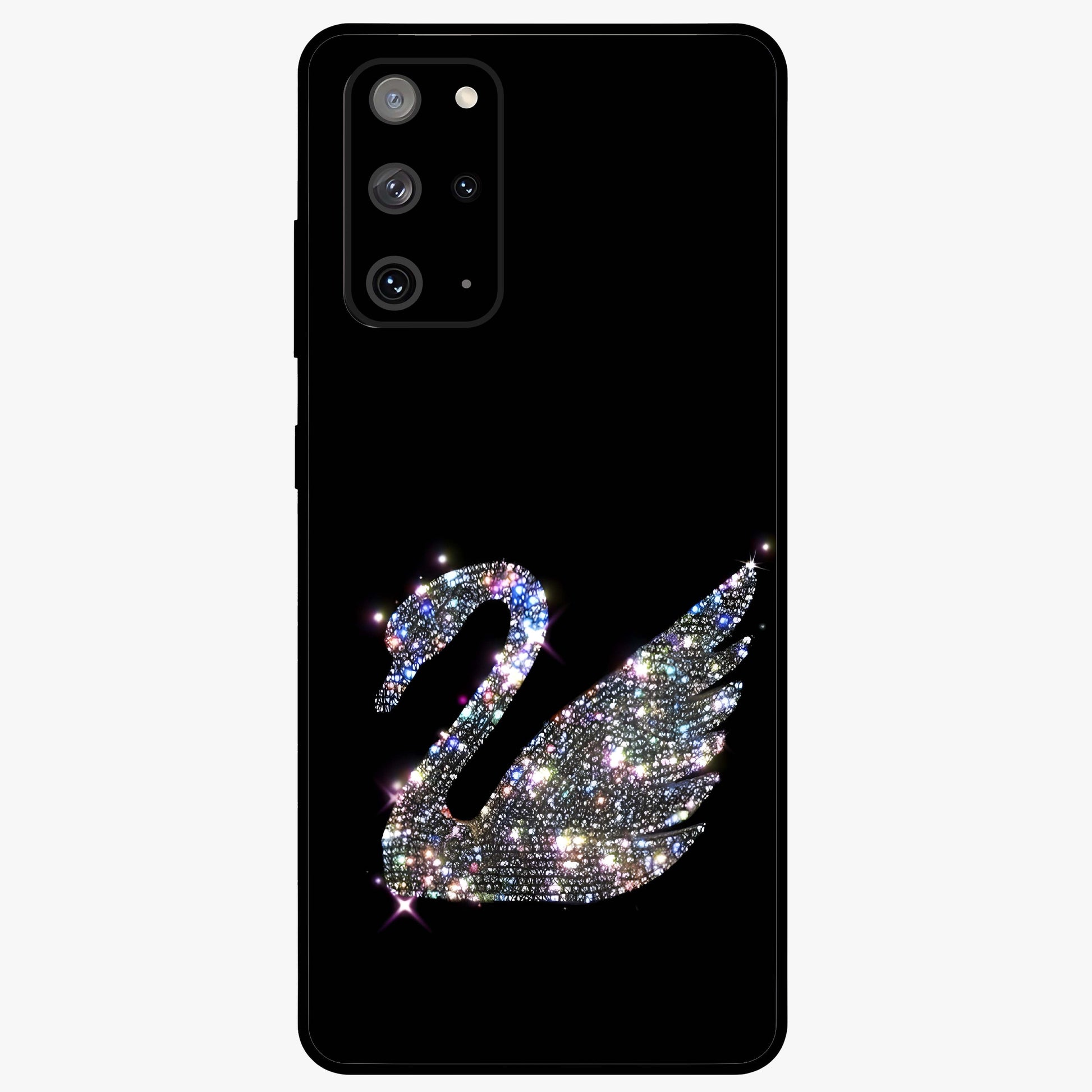 Starlit Swan Grace Glass Case showing flat back view with graceful swan artwork under starry sky and glossy glass finish.