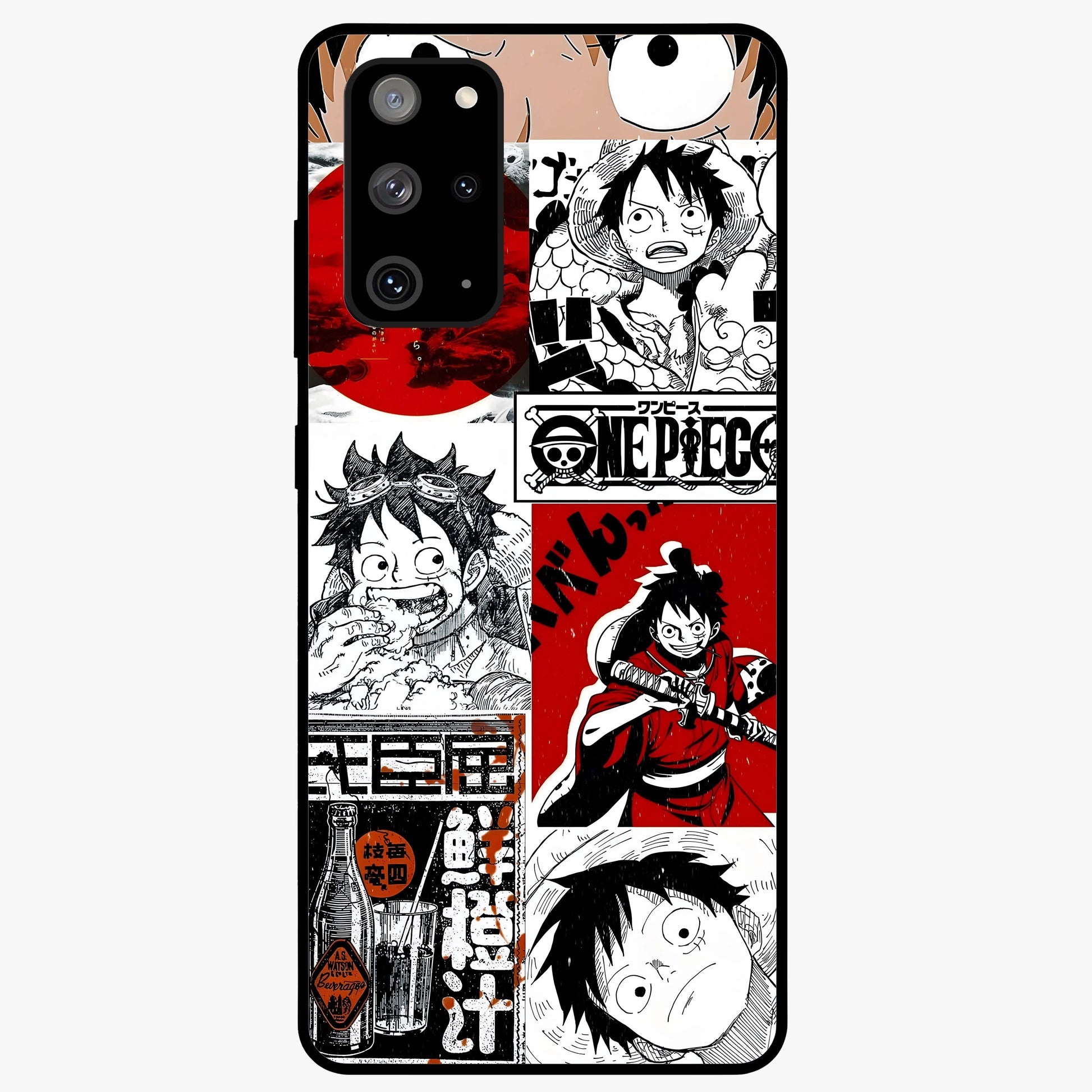Strawhat Chaos Panels Glass Case showing flat back view with anime inspired chaos panel artwork and glossy glass finish.