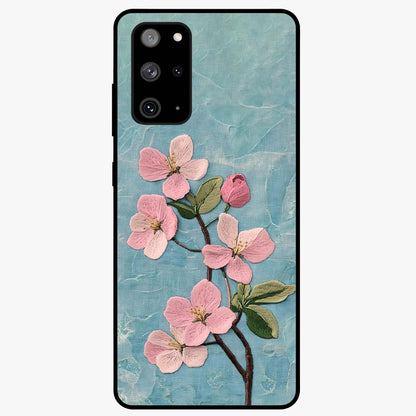 Threaded Blossom Breeze Glass Case showing flat back view with delicate blossom artwork and glossy glass finish.
