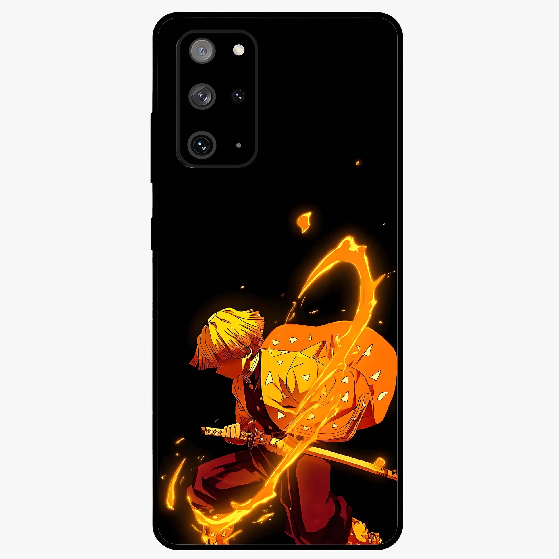 Thunder Flame Execution Glass Case showing flat back view with powerful flame and lightning artwork and glossy glass finish.