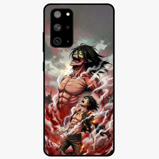 Titan Awakening Fury Glass Case showing flat back view with powerful titan inspired artwork and glossy glass finish.