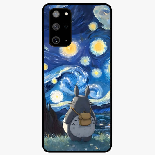 Totoro In Van Gogh Art Glass Case showing flat back view with whimsical character artwork inspired by Van Gogh style and glossy glass finish.