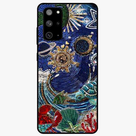 Universe Underwater Spark Glass Case showing flat back view with cosmic underwater themed artwork and glossy glass finish.