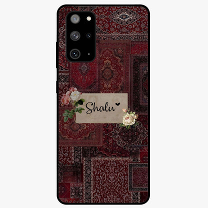 Velvet Wine Pattern Custom Name Glass Case showing flat back view with elegant wine colored pattern artwork and personalized name design.