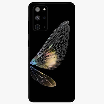 Whispers Of Wings Glass Case showing flat back view with graceful wing inspired artwork and glossy glass finish.