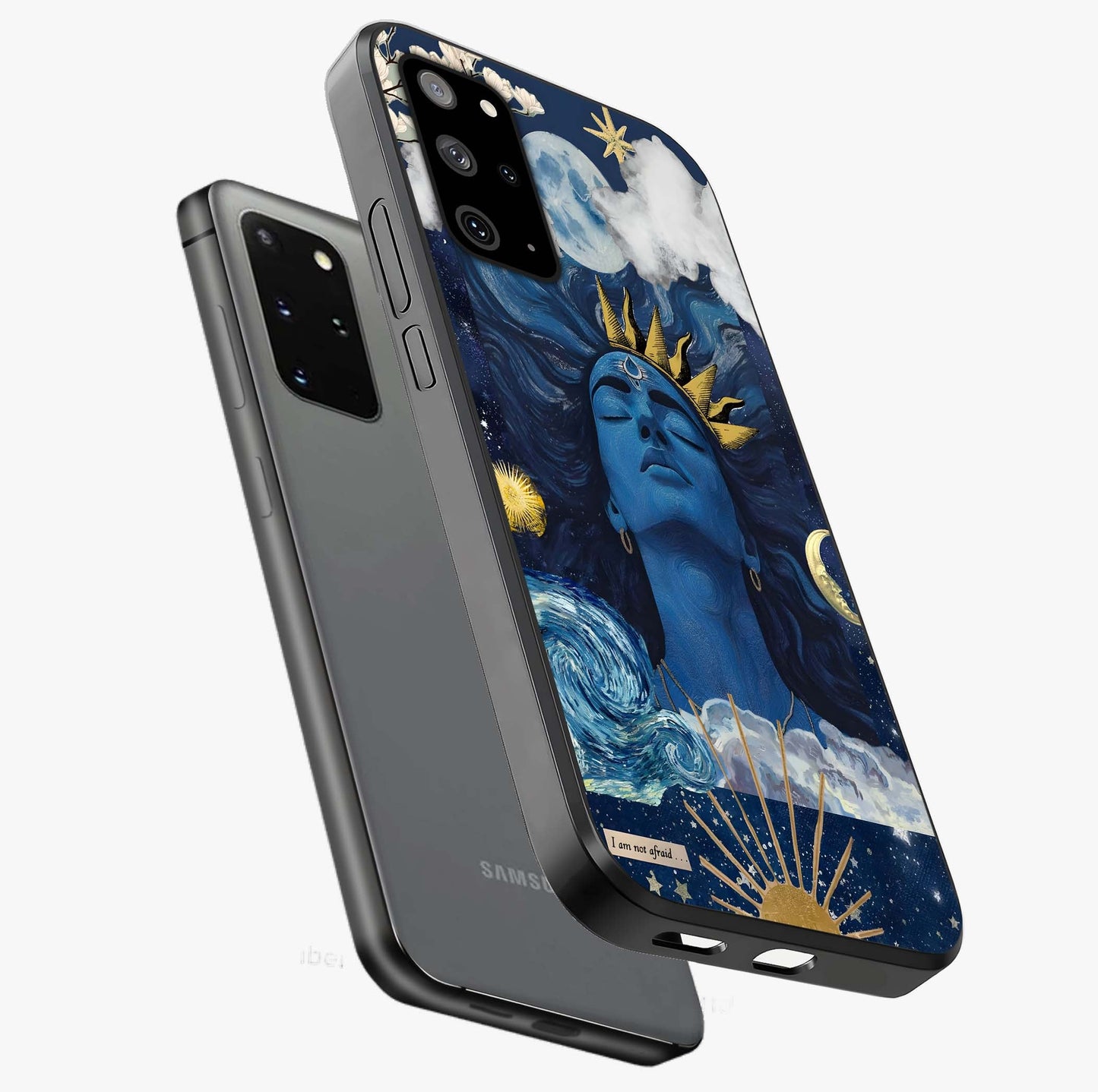 Aesthetic Lord Shiva Glass Case displayed in angled mockup highlighting spiritual Shiva illustration and sacred aesthetic design.