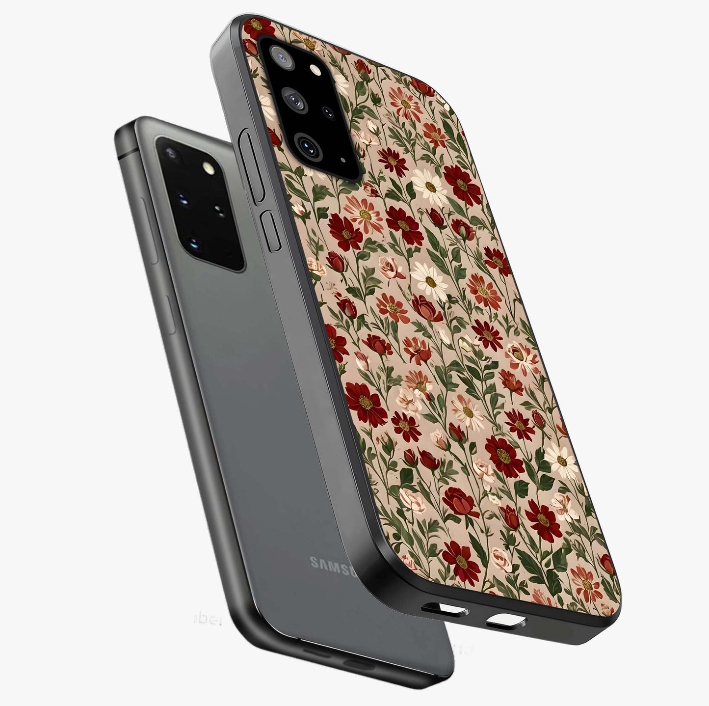 Biege Flower With Leaf Glass Case displayed in angled mockup highlighting minimal floral leaf design and elegant aesthetic.