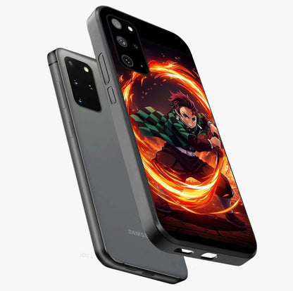 Blazing Sword Resolve Glass Case displayed in angled mockup highlighting powerful sword illustration and bold fantasy theme.