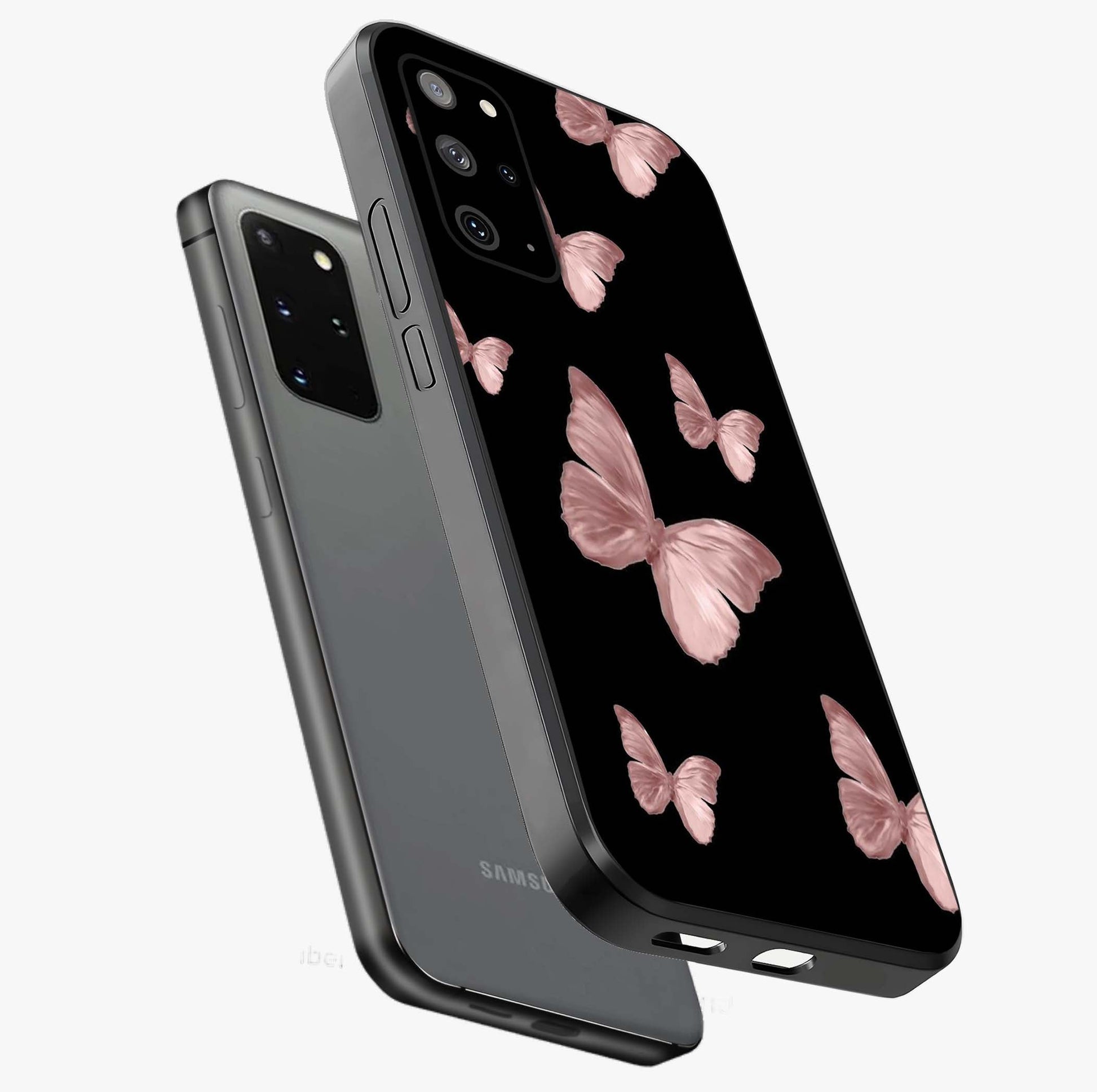 Butterfly Pattern Glass Case displayed in angled mockup highlighting delicate butterfly design and aesthetic pattern style.