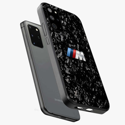 Carbon Speed Mark Glass Case displayed in angled mockup highlighting racing inspired carbon design and sleek aesthetic style.
