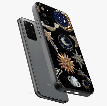 Celestial Gem Constellations Glass Case displayed in angled mockup highlighting gemstone inspired constellation design.