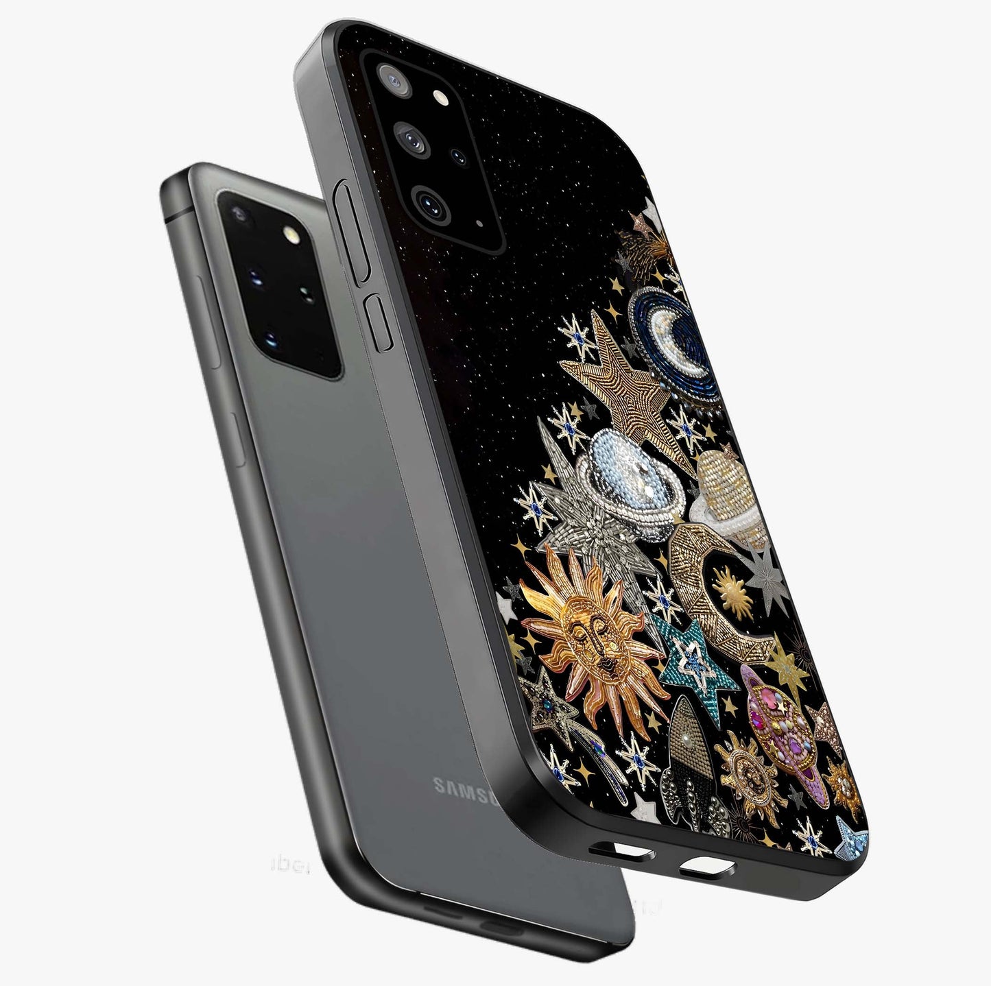 Cosmic Sparkle Dreams Glass Case displayed in angled mockup highlighting dreamy star sparkle design with celestial aesthetic.